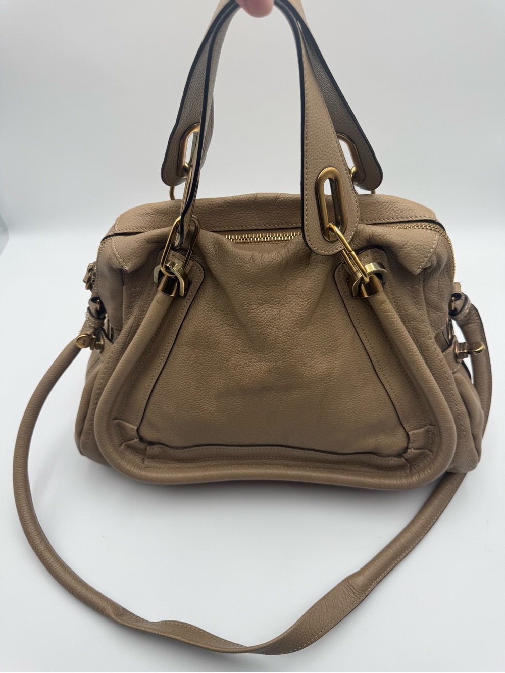 Chloe Taupe Leather Paraty Shoulder Bag with Gold Hardware
